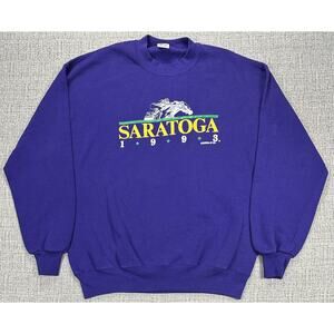 Vintage Saratoga Sweatshirt Mens XL Purple Horse Racing 1993 Jerzees USA 90s